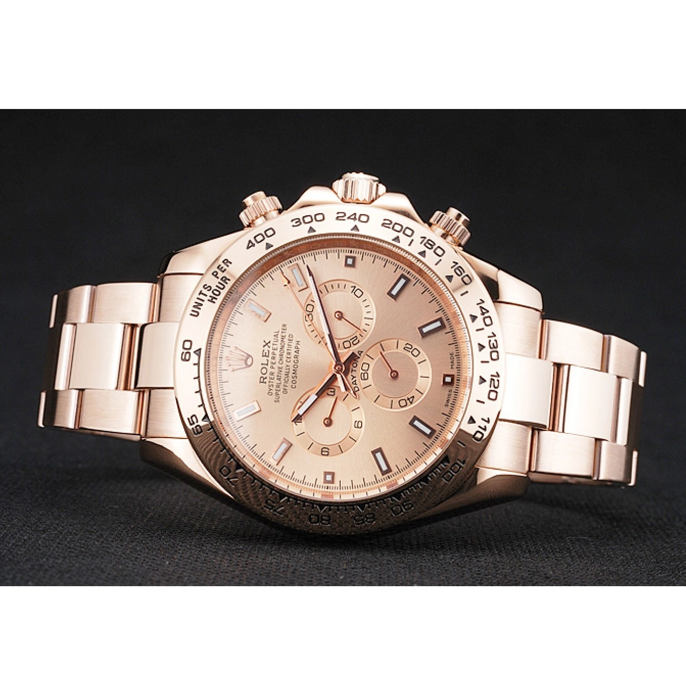 Rolex aaa copy Pink Case Daytona 1454247 Rose Cosmograph Gold Rolex Bracelet And Dial 1028